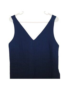 Zara Basic Denim Couture Sleeveless Navy Blue V-Neck Midi Dress With Pockets Siz